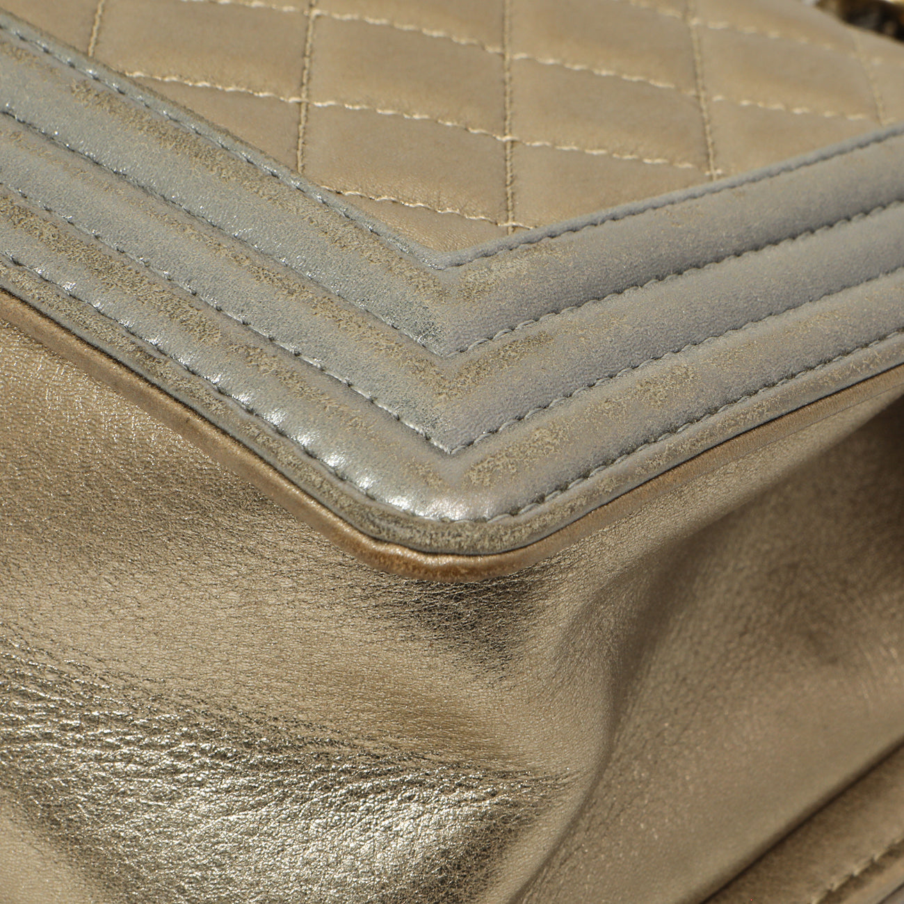 Exclusive Chanel Silver Gold Quilted Calfskin Medium Boy Bag — Alternate View 7