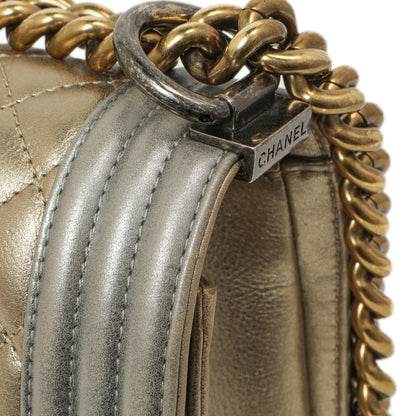 Exclusive Chanel Silver Gold Quilted Calfskin Medium Boy Bag — Alternate View 13