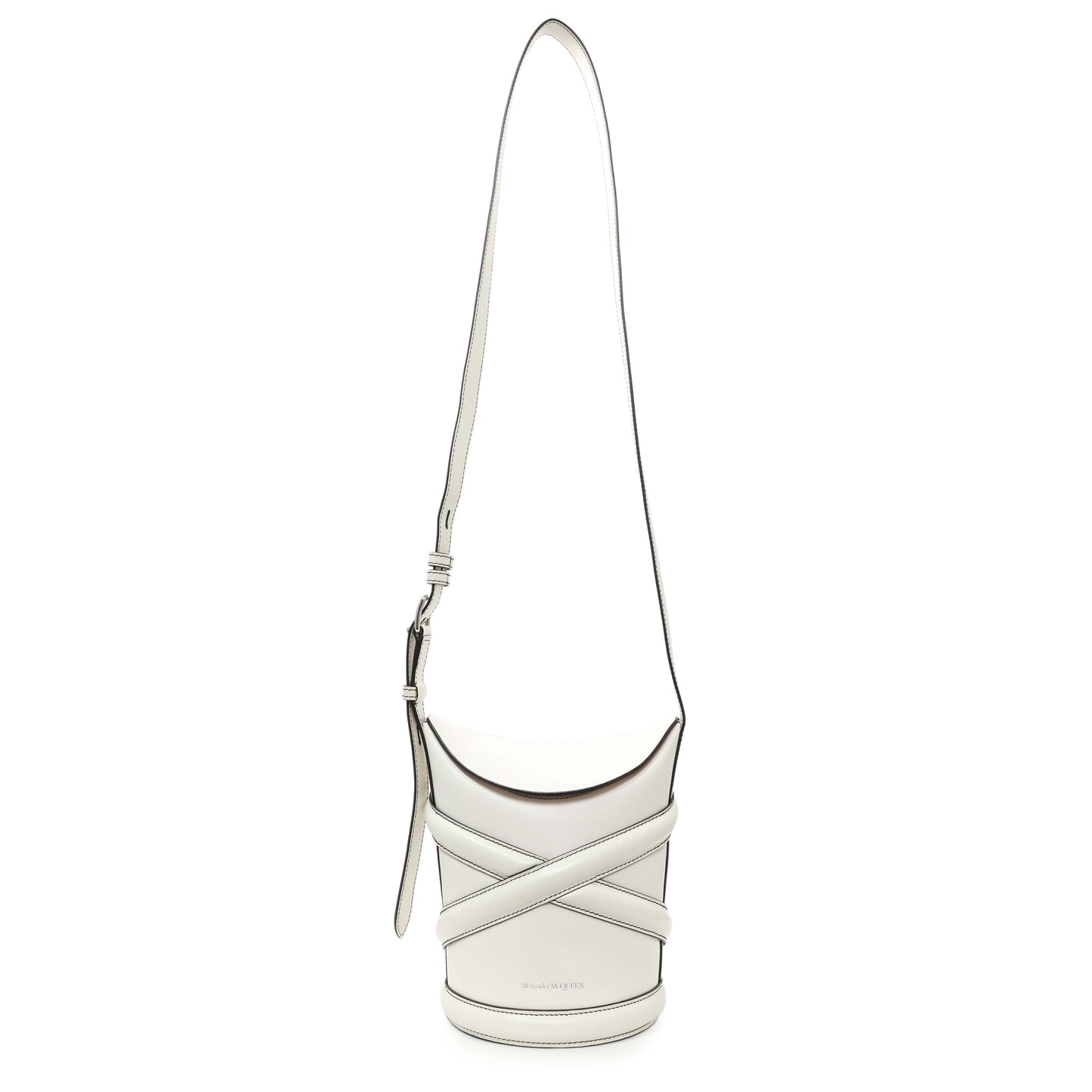Exclusive Alexander McQueen White Calfskin Curve Small Bucket Bag — Front View
