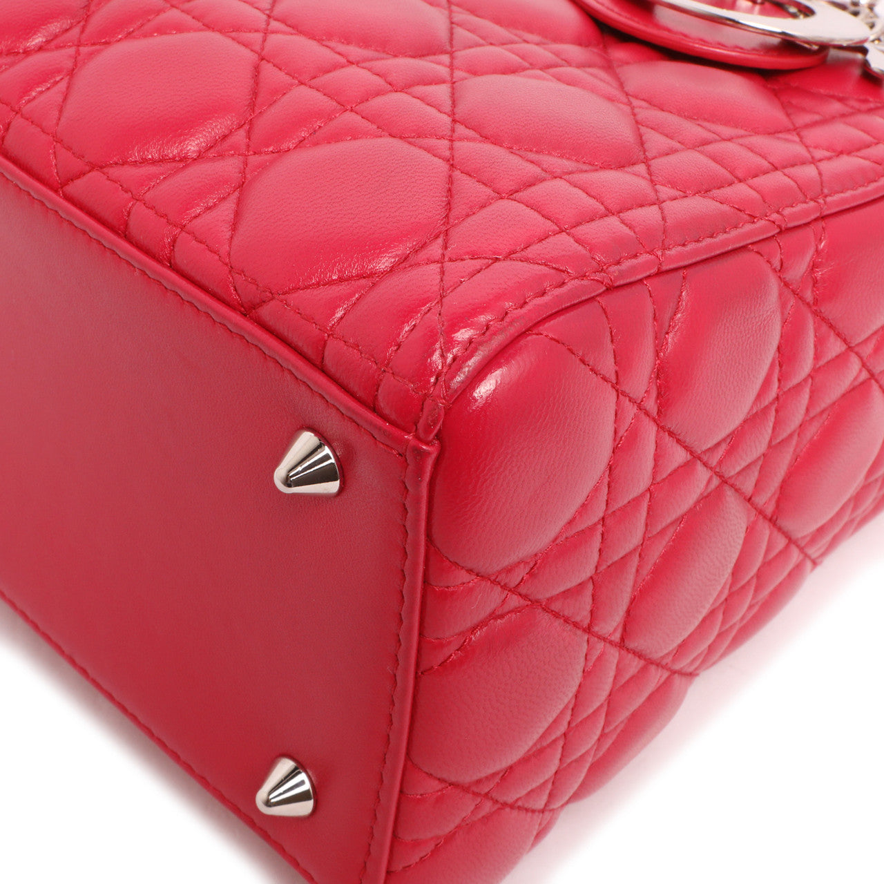 Exclusive Christian Dior Fuchsia Lambskin Cannage Medium Lady Dior — Detail View