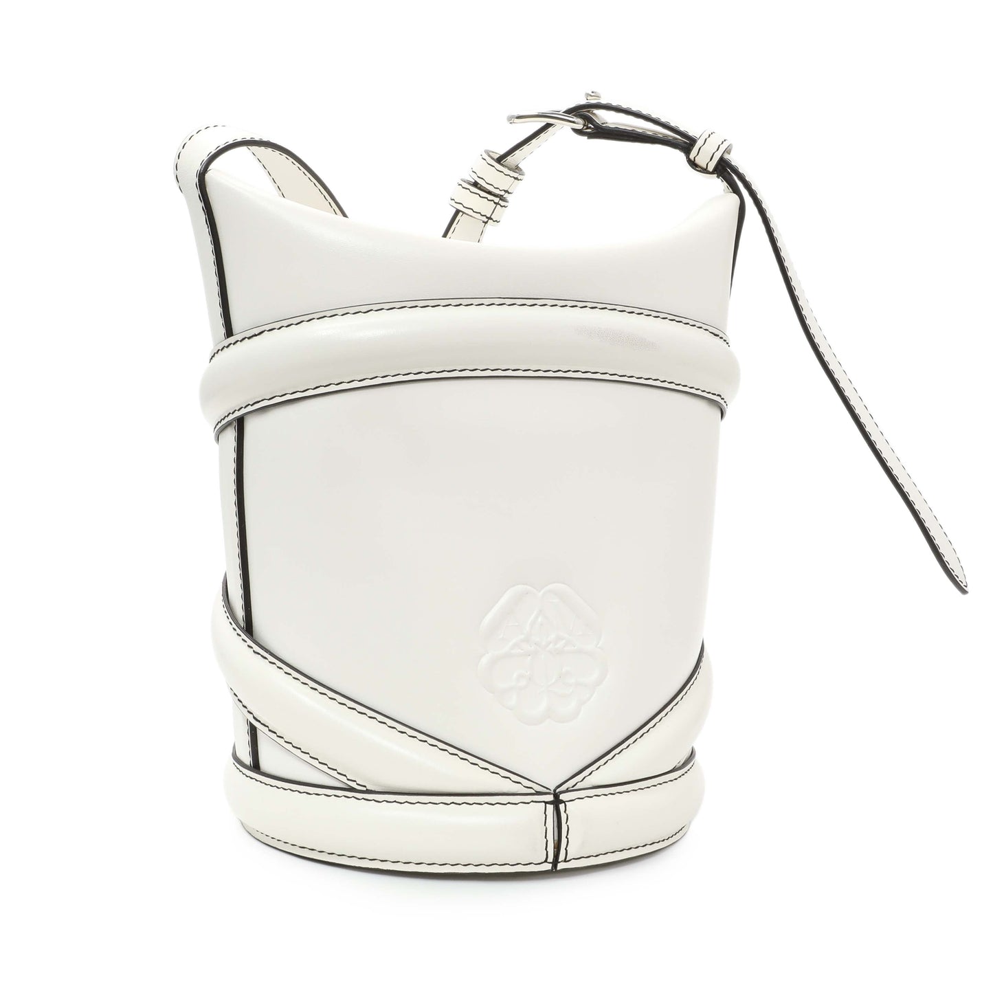 Exclusive Alexander McQueen White Calfskin Curve Small Bucket Bag — Side View