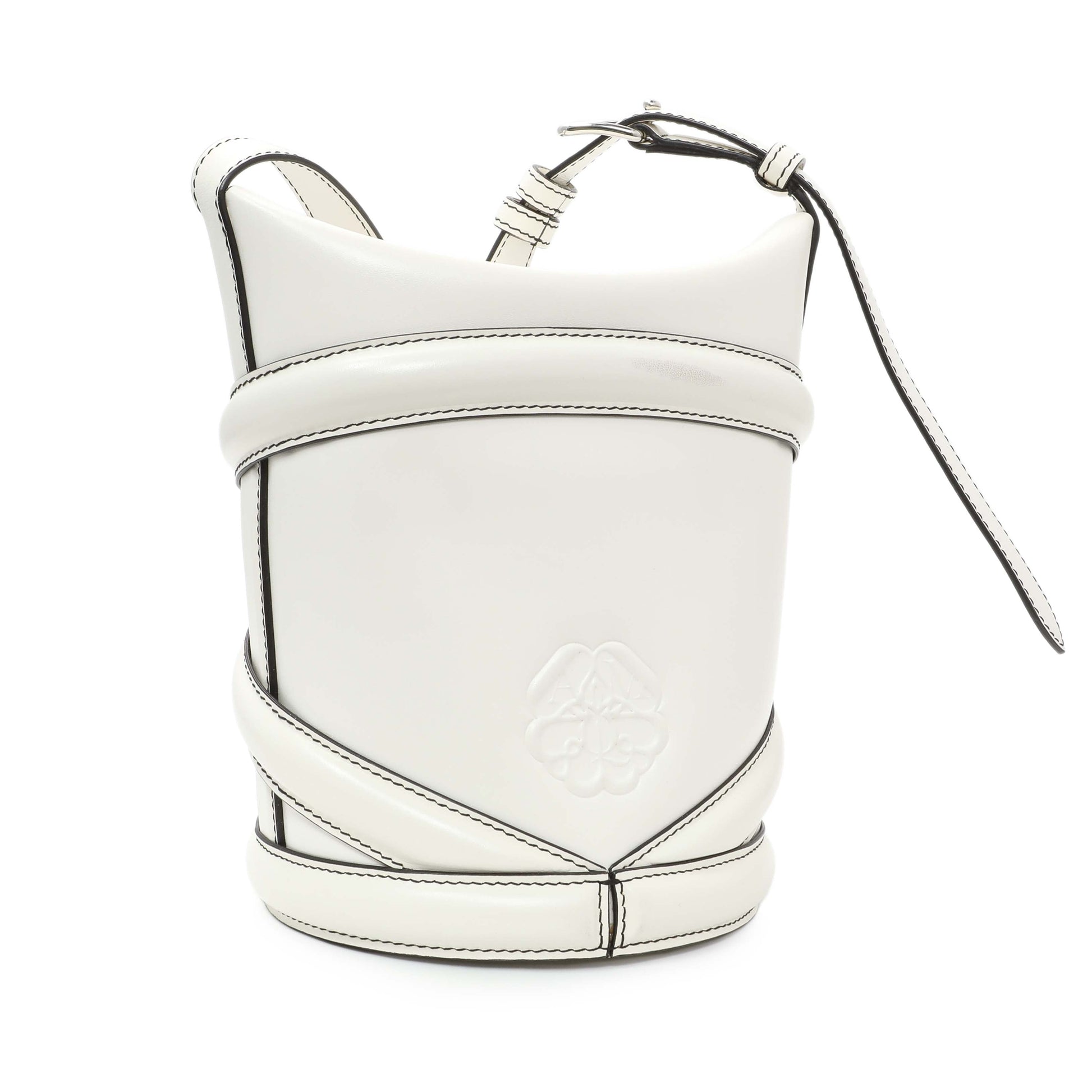 Exclusive Alexander McQueen White Calfskin Curve Small Bucket Bag — Side View