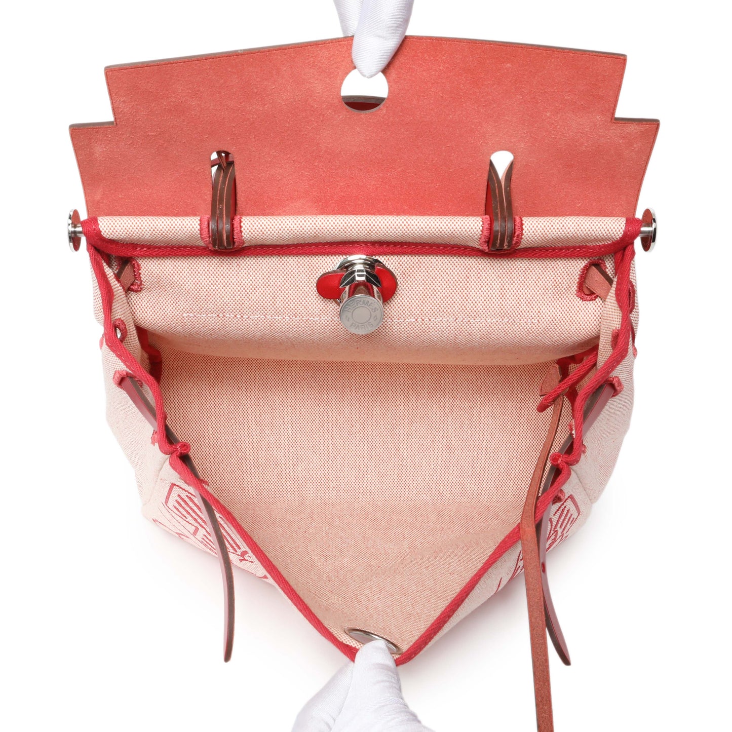 Exclusive Hermes Vache Hunter Rouge Piment Toile Pegase Pop Herbag Zip Retourne 31 PM — Top View