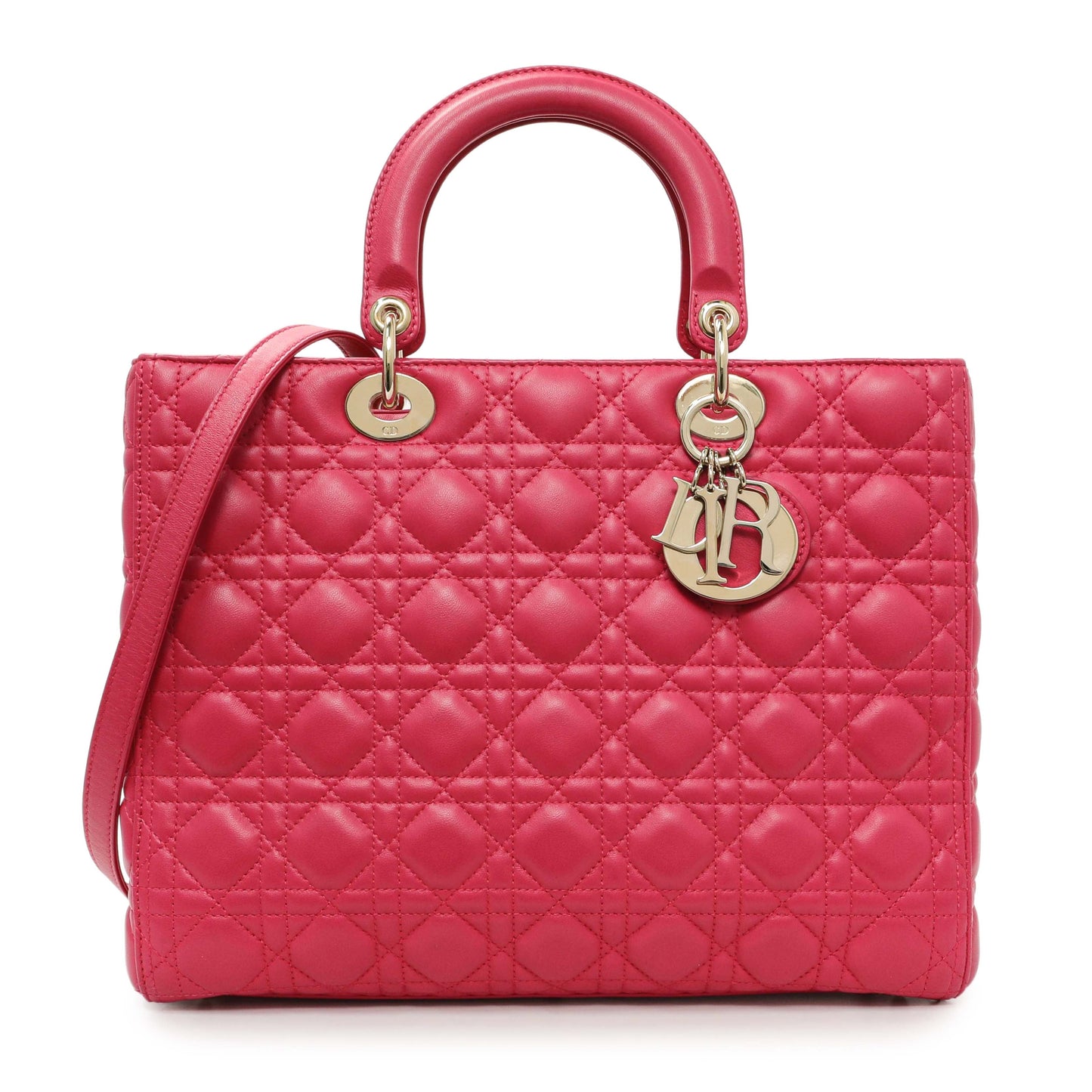 Exclusive Christian Dior Fuchsia Lambskin Cannage Large Lady Dior — Front View