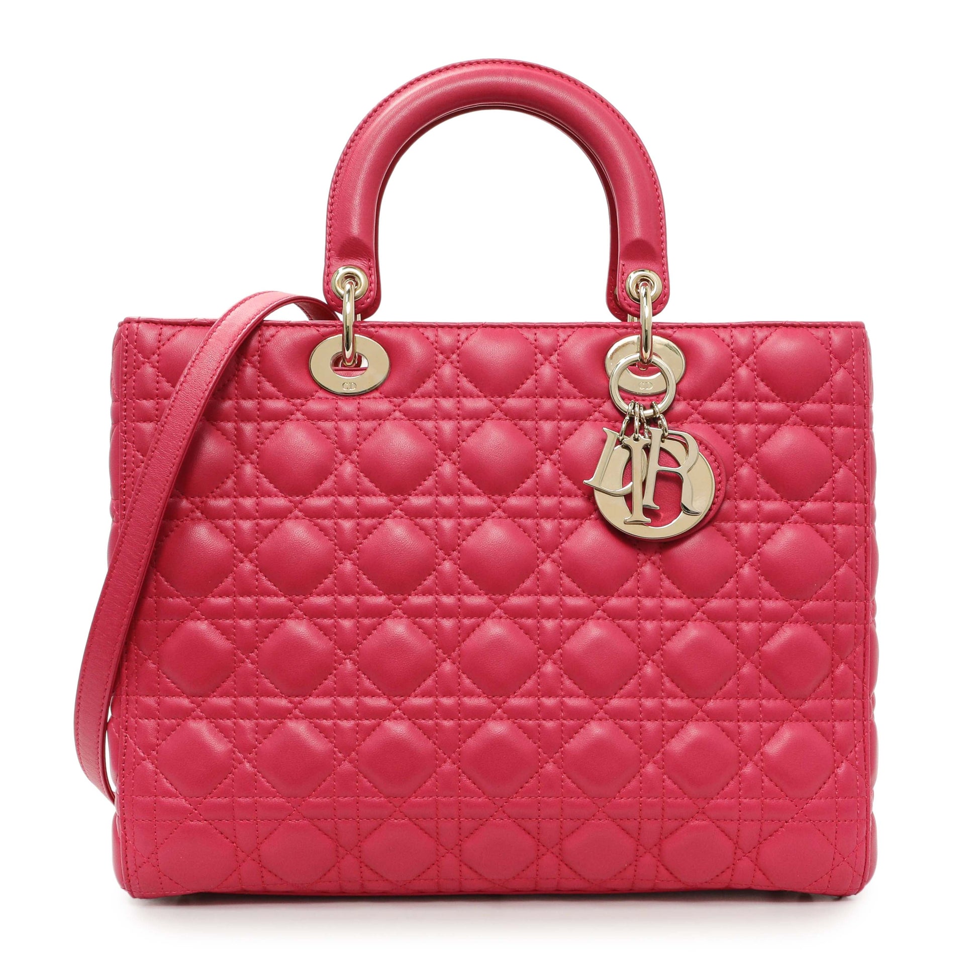 Exclusive Christian Dior Fuchsia Lambskin Cannage Large Lady Dior — Front View