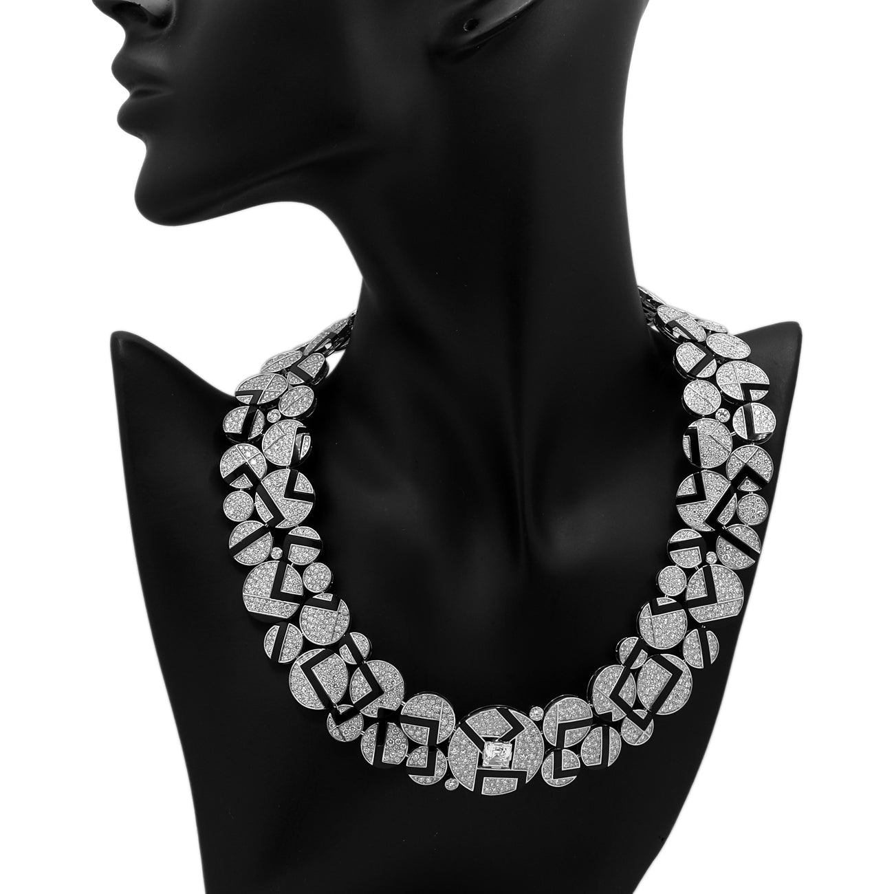 Exclusive Chanel 18K White Gold Diamond Onyx Cafe Society Bubbles Necklace — Top View