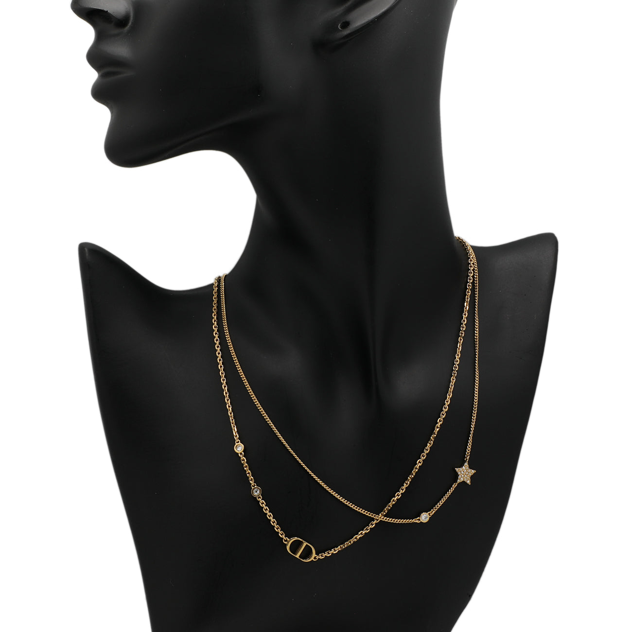 Exclusive Christian Dior Crystal Petit CD Double Necklace — Back View