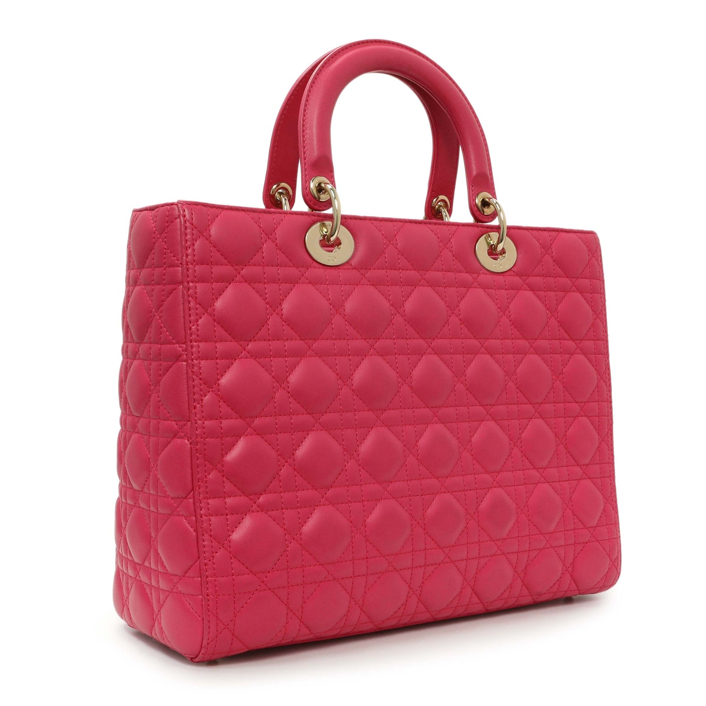 Exclusive Christian Dior Fuchsia Lambskin Cannage Large Lady Dior — Side View