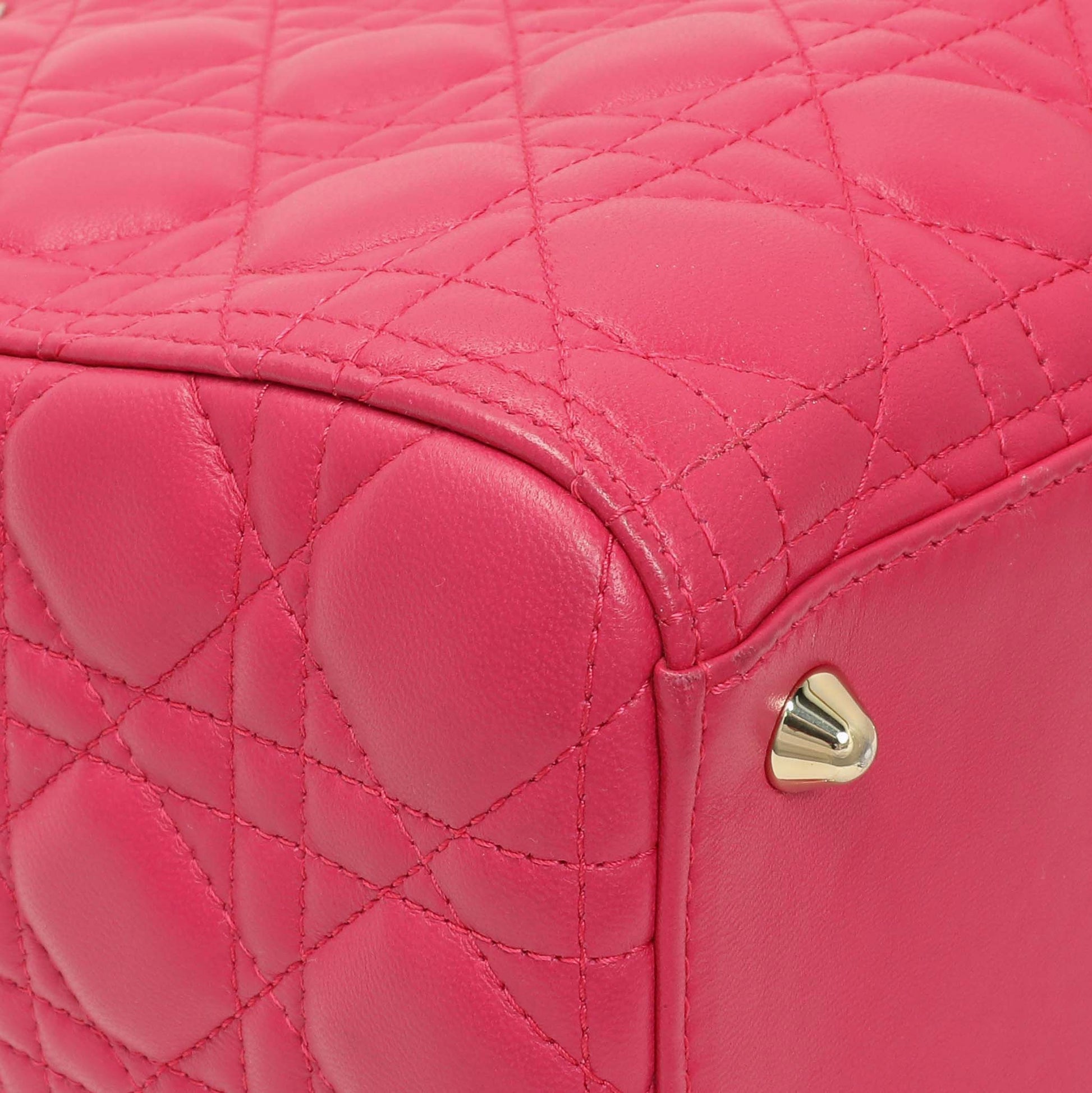 Exclusive Christian Dior Fuchsia Lambskin Cannage Large Lady Dior — Top View
