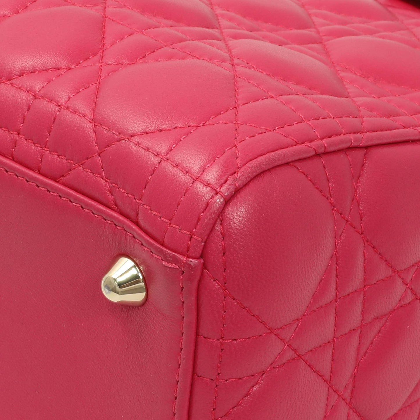 Exclusive Christian Dior Fuchsia Lambskin Cannage Large Lady Dior — Detail View