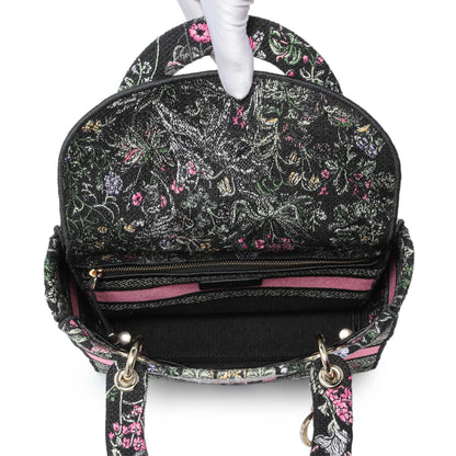 Exclusive Christian Dior Black Pink Embroidered Medium Lady D-Lite — Top View