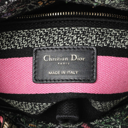 Exclusive Christian Dior Black Pink Embroidered Medium Lady D-Lite — Detail View