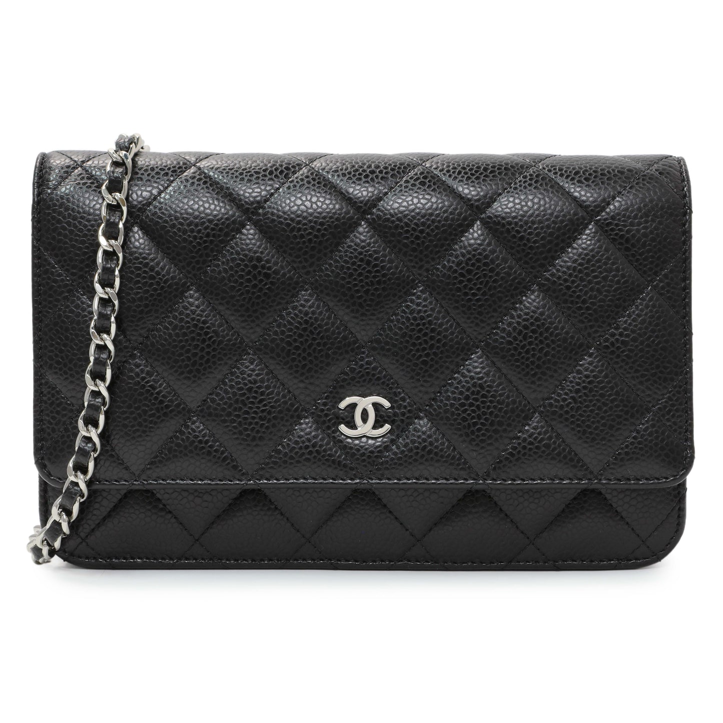 Exclusive Chanel Black Quilted Caviar Wallet on Chain — Front View