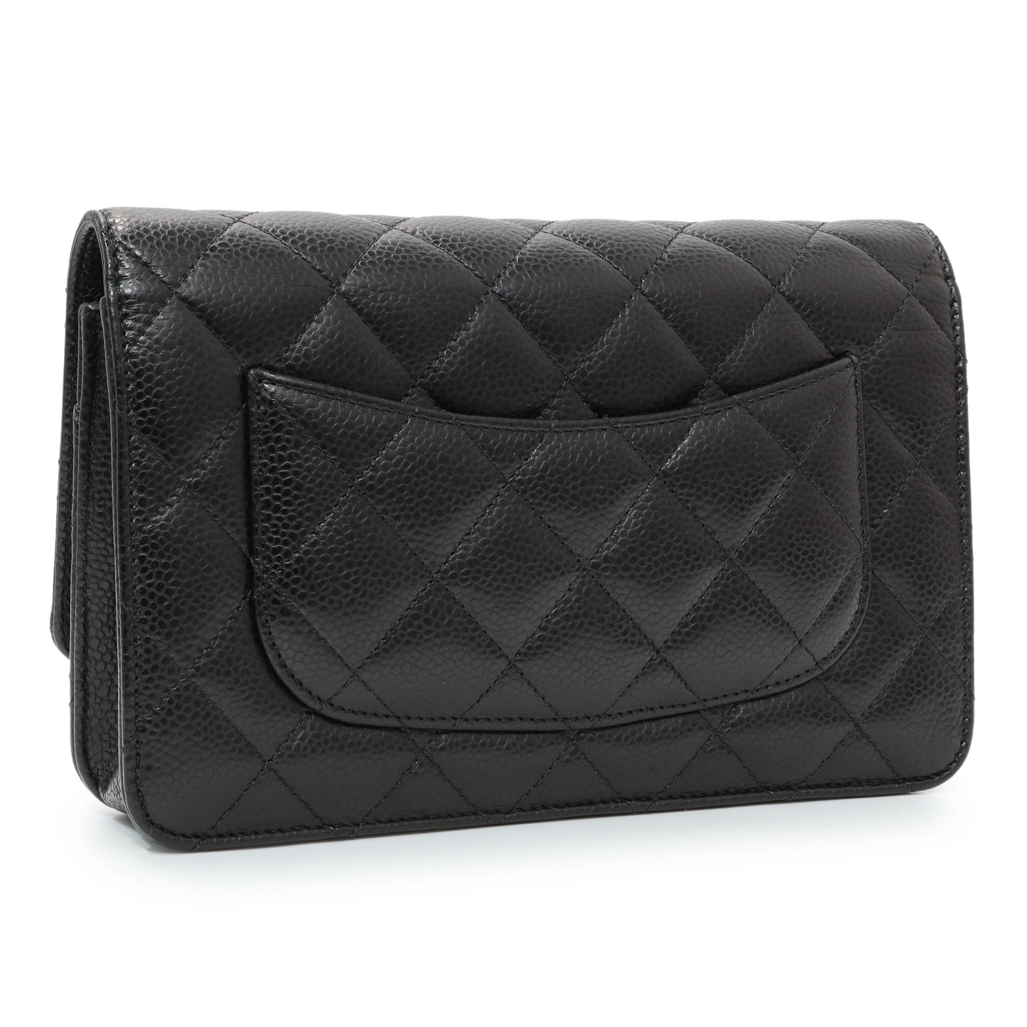 Exclusive Chanel Black Quilted Caviar Wallet on Chain — Side View