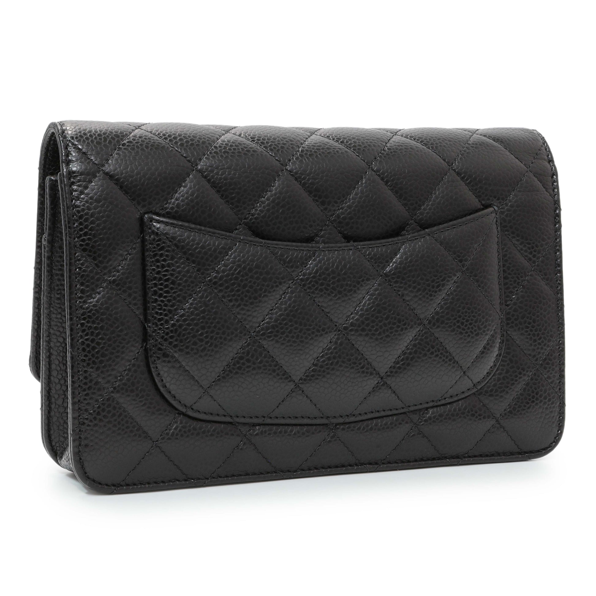 Exclusive Chanel Black Quilted Caviar Wallet on Chain — Side View