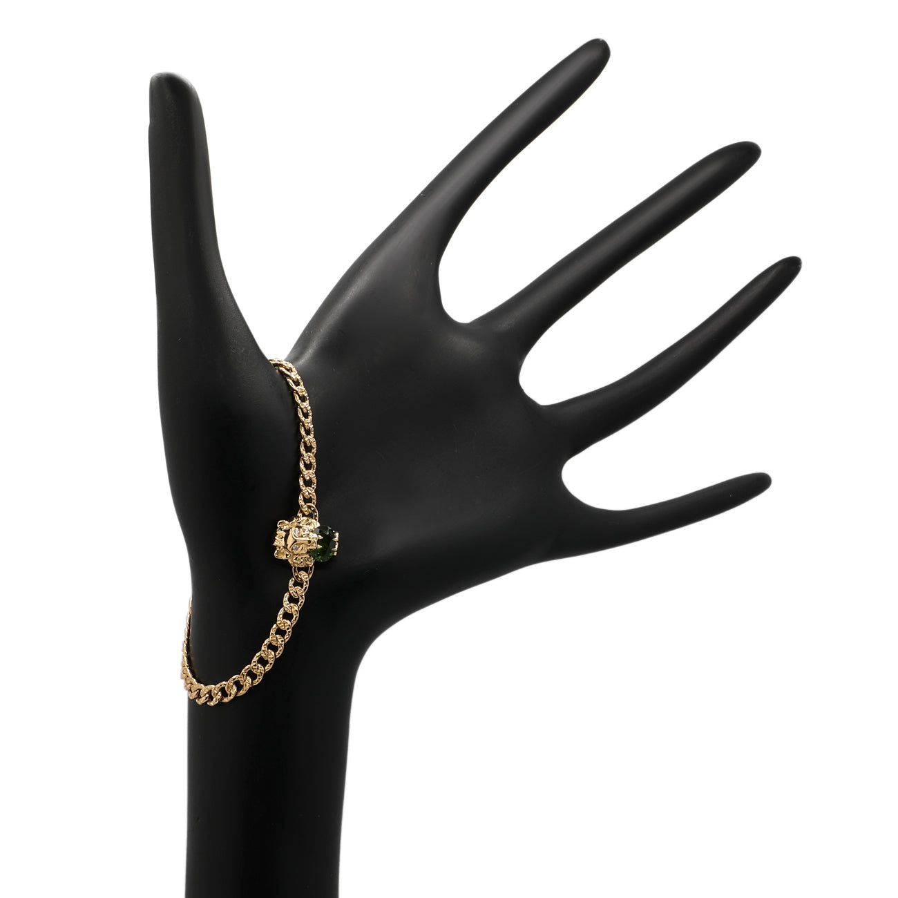 Exclusive Gucci 18K Yellow Gold Diamond Chrome Diopside Lion Head Bracelet — Back View