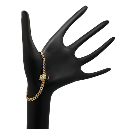 Exclusive Gucci 18K Yellow Gold Diamond Chrome Diopside Lion Head Bracelet — Back View