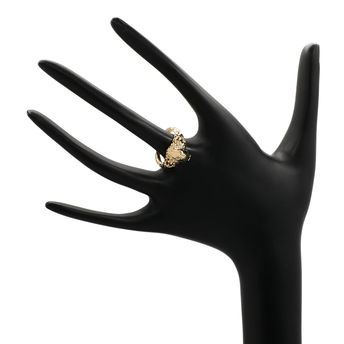 Exclusive Gucci 18K Yellow Gold Diamond Chrome Diopside Lion Head Ring — Back View