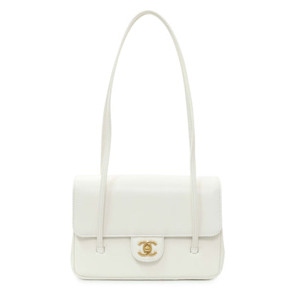 Exclusive Chanel White Shiny Caviar Preppy Coco Small Flap — Front View