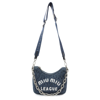 Exclusive Miu Miu Blue Denim Matelasse Crossbody — Front View