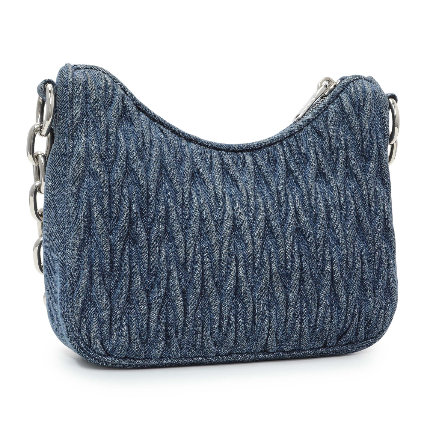 Exclusive Miu Miu Blue Denim Matelasse Crossbody — Side View