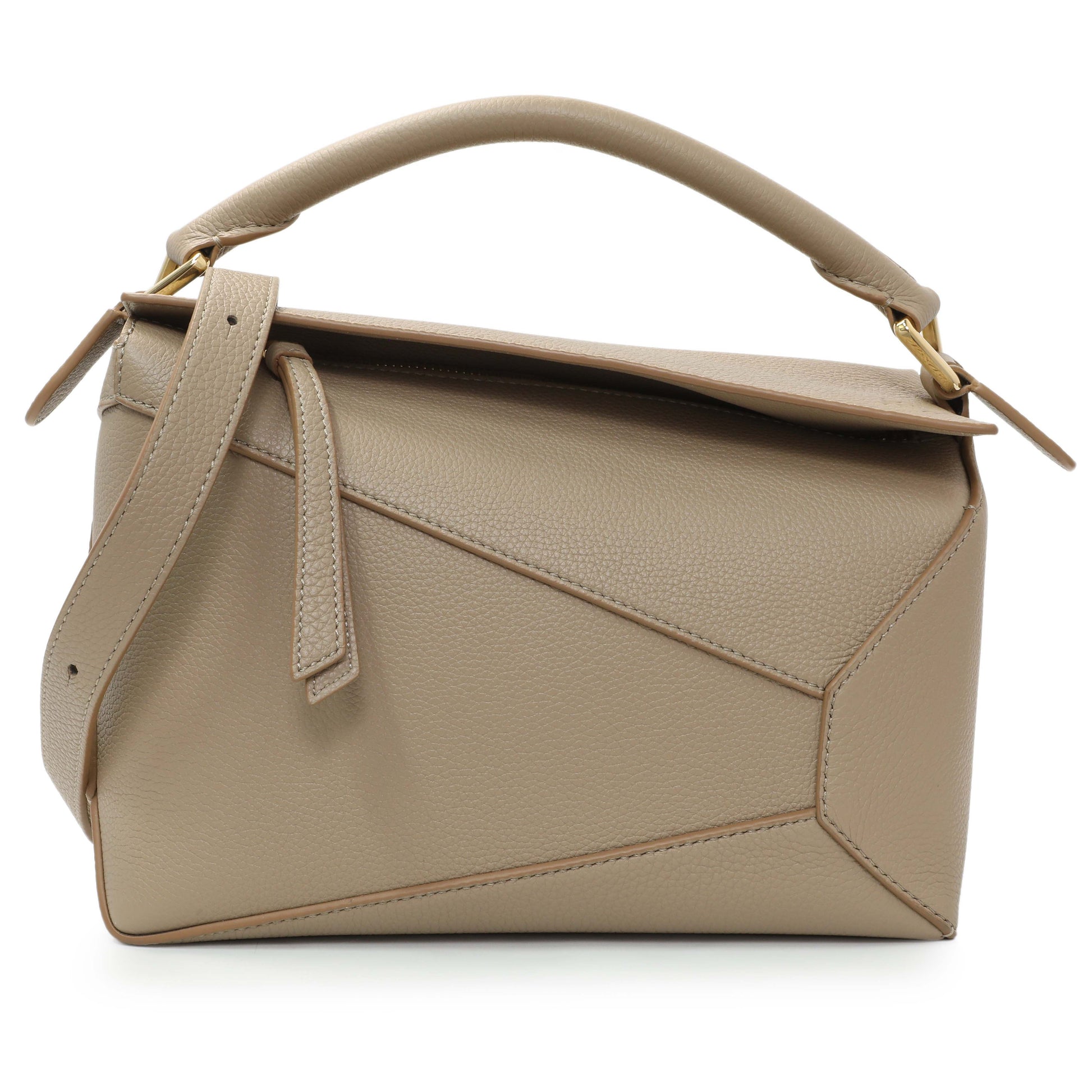 Exclusive Loewe Beige Grained Calfskin Small Puzzle Edge Bag — Front View