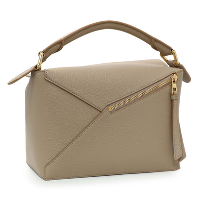 Exclusive Loewe Beige Grained Calfskin Small Puzzle Edge Bag — Side View