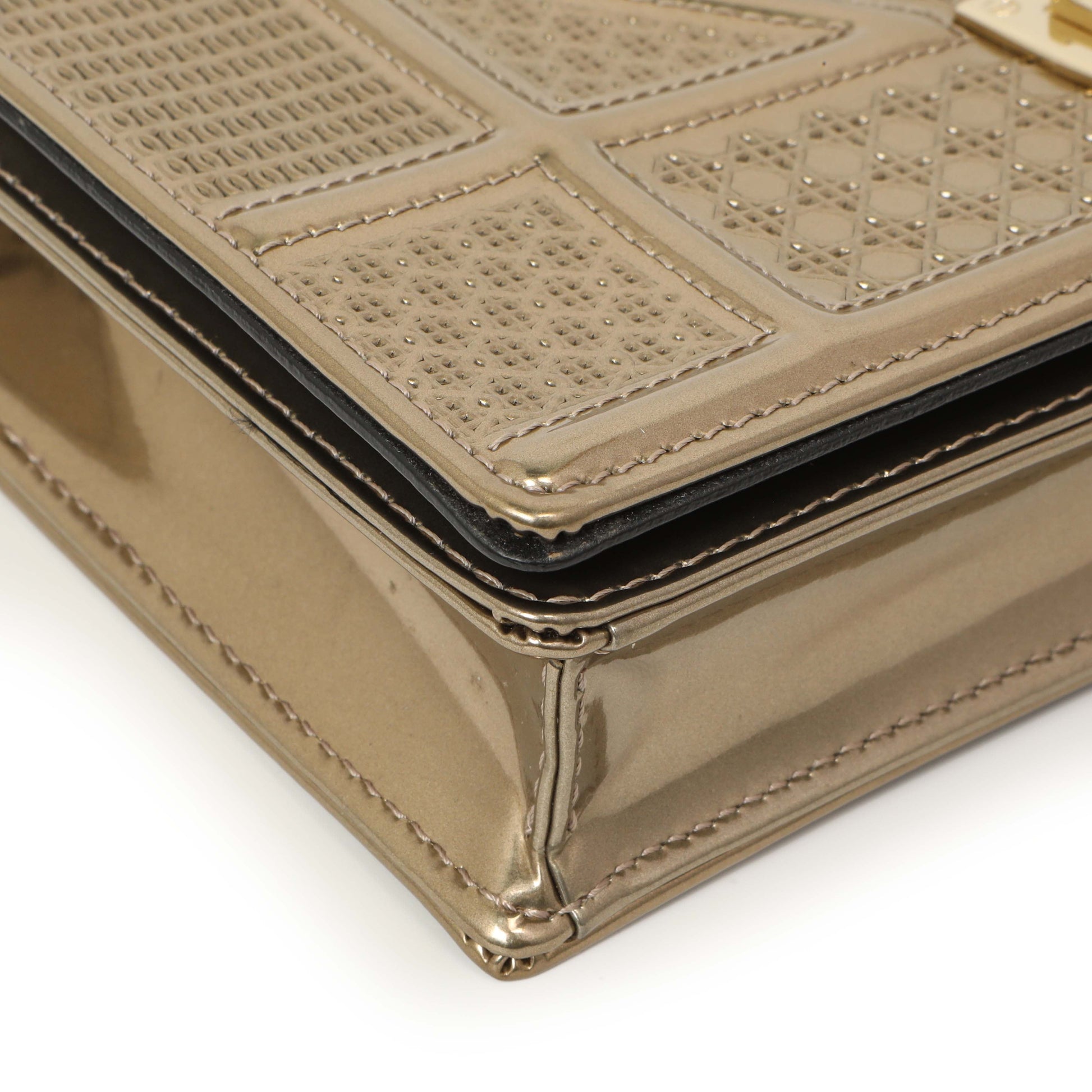 Exclusive Christian Dior Metallic Gold Patent Micro Cannage Diorama Wallet on Chain — Top View