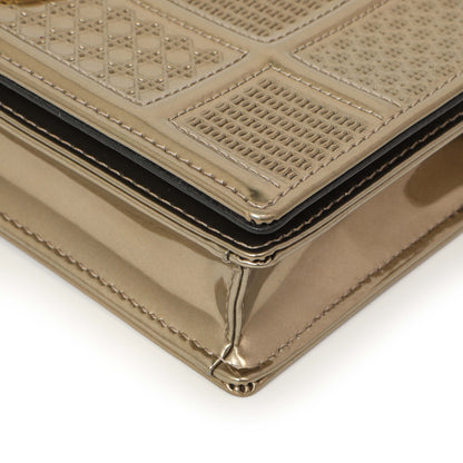 Exclusive Christian Dior Metallic Gold Patent Micro Cannage Diorama Wallet on Chain — Detail View