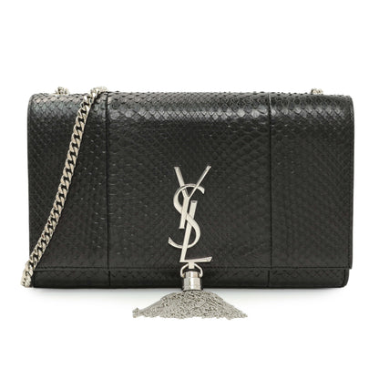 Exclusive Saint Laurent Black Snakeskin Monogram Kate Tassel Satchel — Front View
