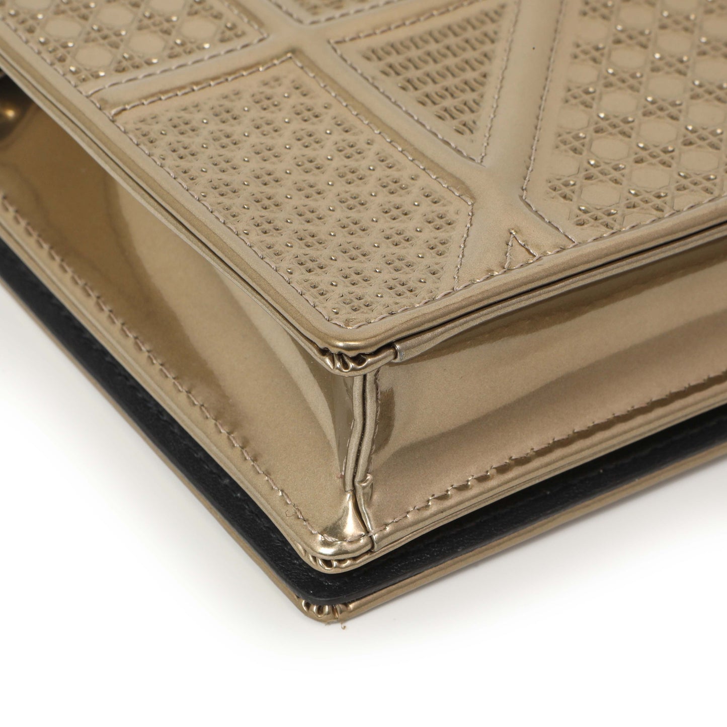 Exclusive Christian Dior Metallic Gold Patent Micro Cannage Diorama Wallet on Chain — Lifestyle View