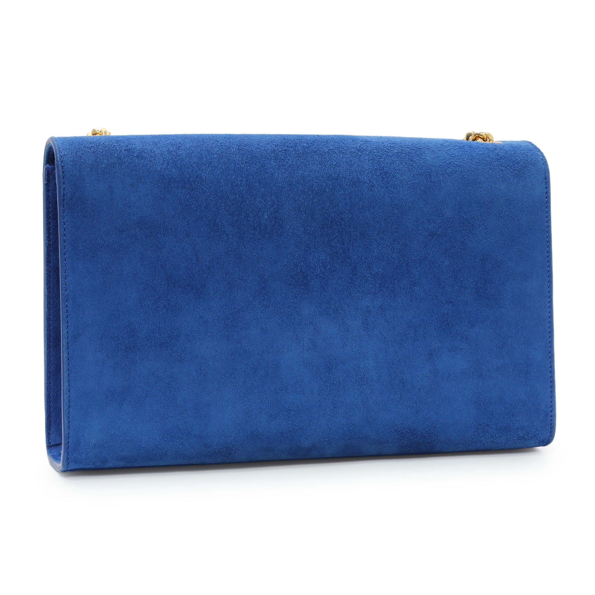 Exclusive Saint Laurent Blue Suede Medium Classic Monogram Kate Tassel Satchel — Side View