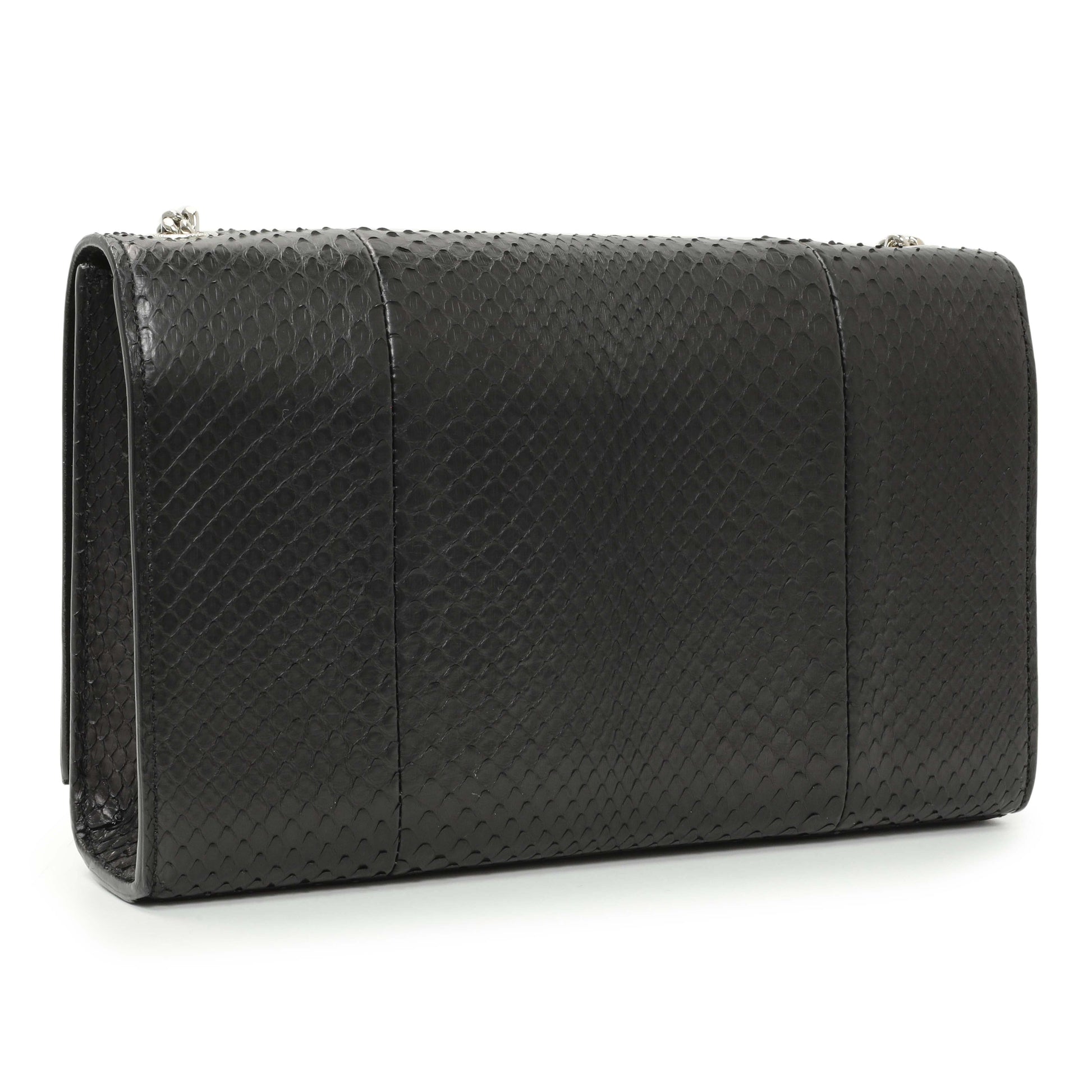 Exclusive Saint Laurent Black Snakeskin Monogram Kate Tassel Satchel — Side View