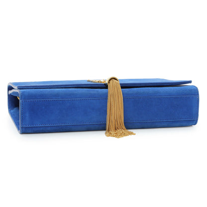 Exclusive Saint Laurent Blue Suede Medium Classic Monogram Kate Tassel Satchel — Back View