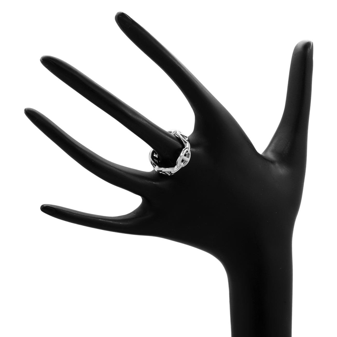 Exclusive Hermes Sterling Silver Chaine d'Ancre Enchainee Ring — Back View