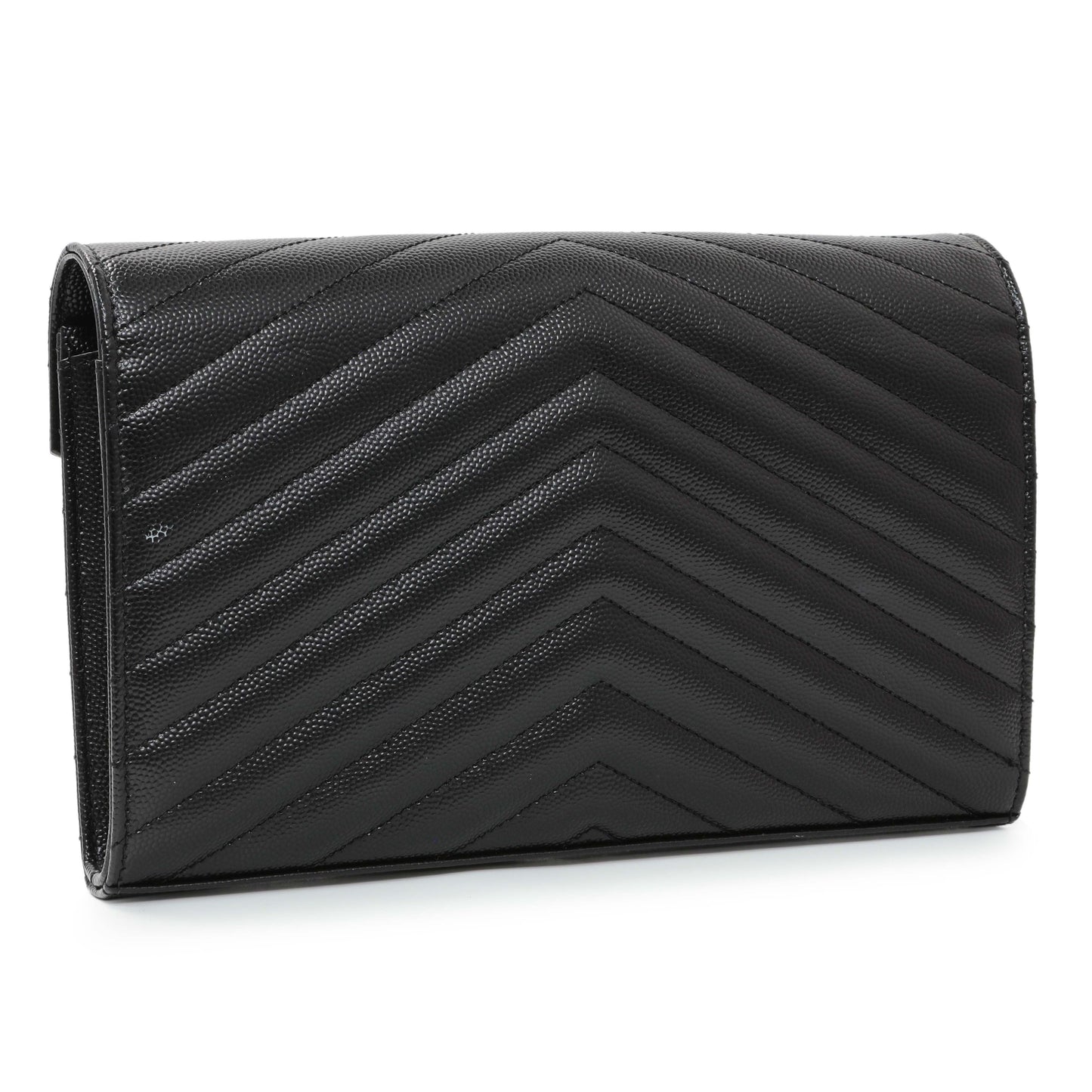 Exclusive Saint Laurent Black Grain De Poudre Matelasse Chevron Monogram Chain Wallet — Side View