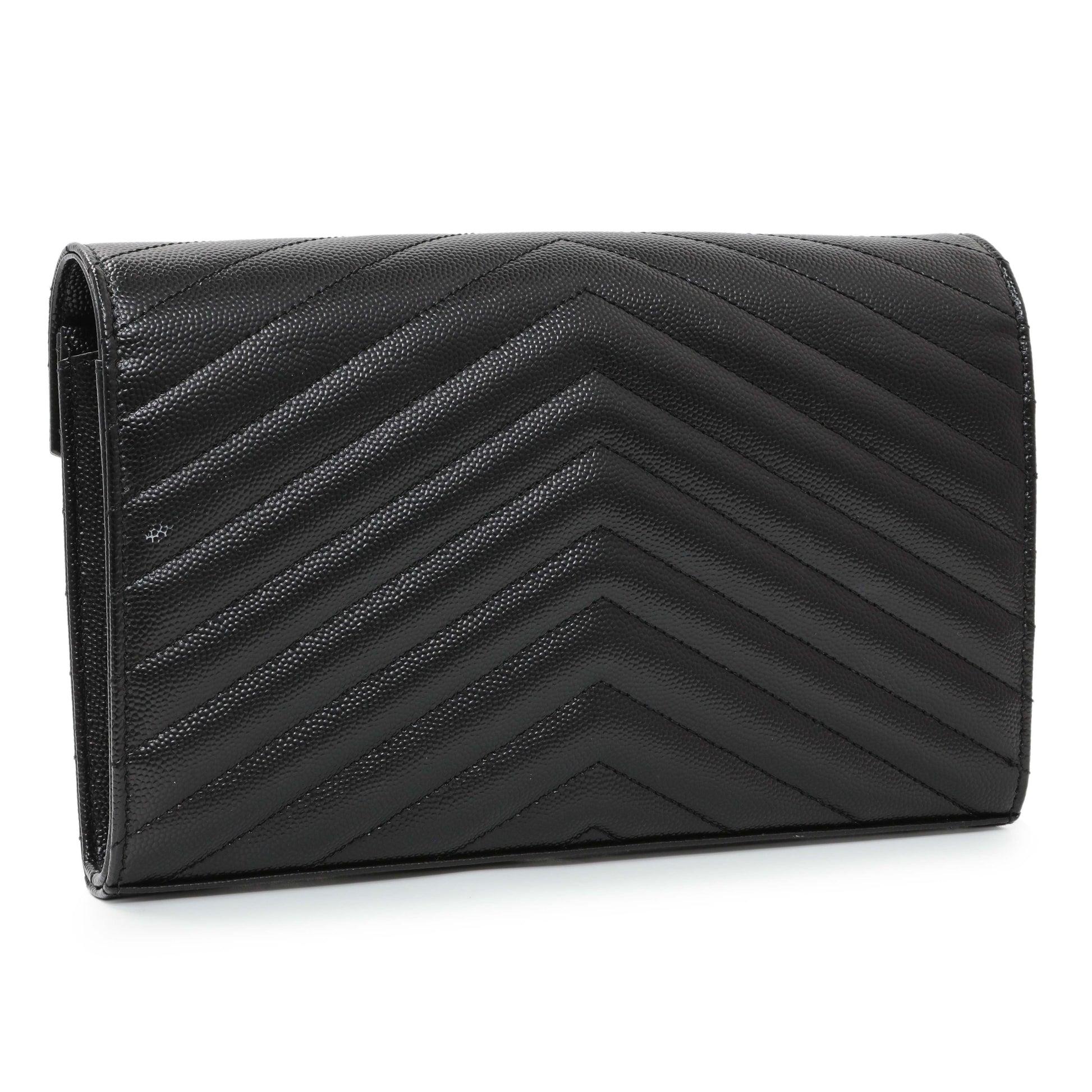 Exclusive Saint Laurent Black Grain De Poudre Matelasse Chevron Monogram Chain Wallet — Side View