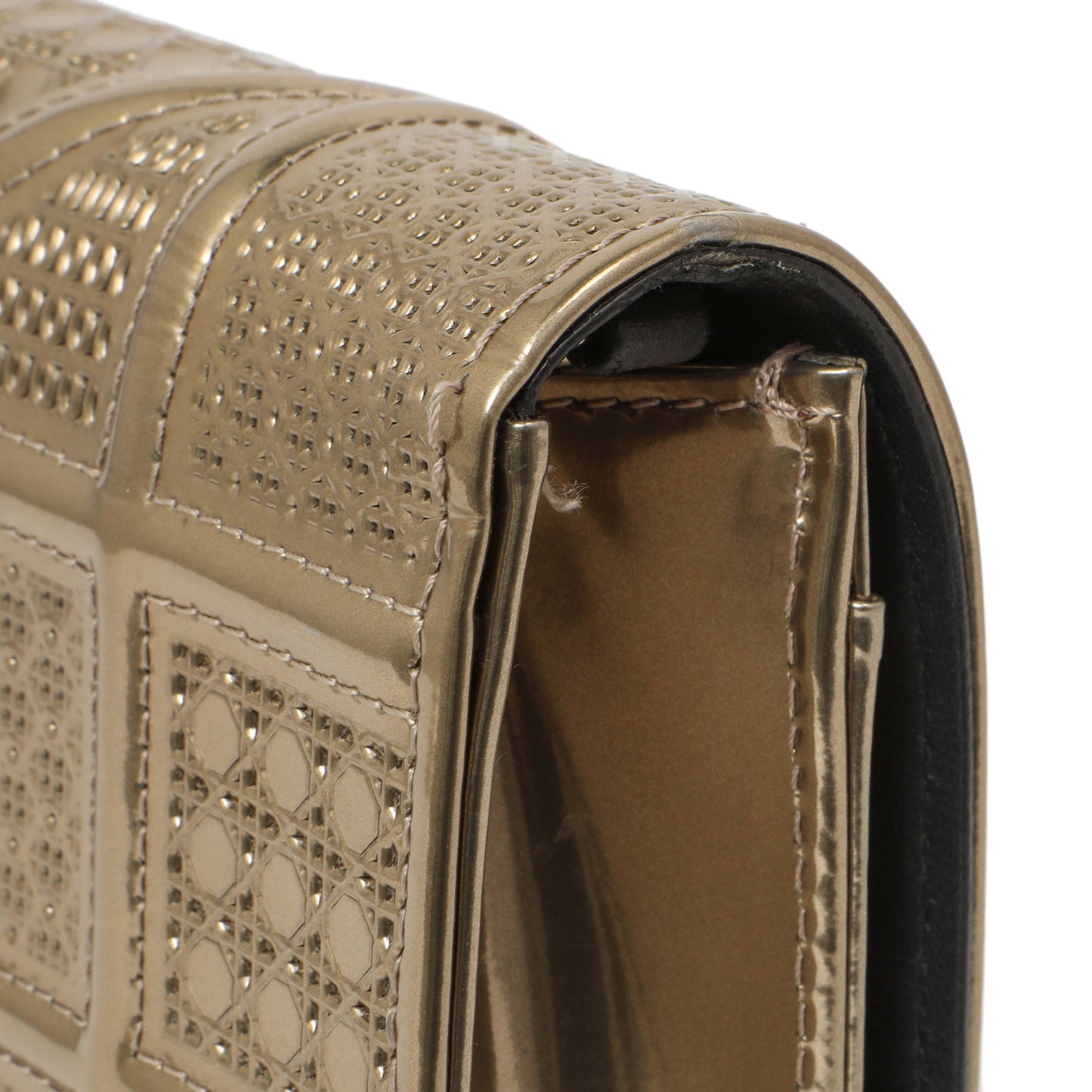 Exclusive Christian Dior Metallic Gold Patent Micro Cannage Diorama Wallet on Chain — Alternate View 11
