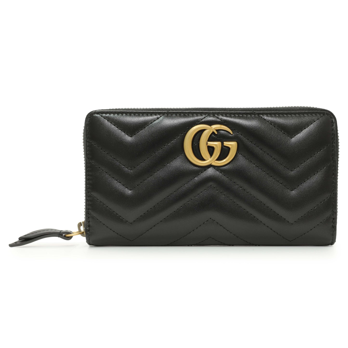 Exclusive Gucci Black Calfskin Matelasse GG Marmont Zip Around Wallet — Front View
