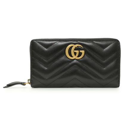 Exclusive Gucci Black Calfskin Matelasse GG Marmont Zip Around Wallet — Front View