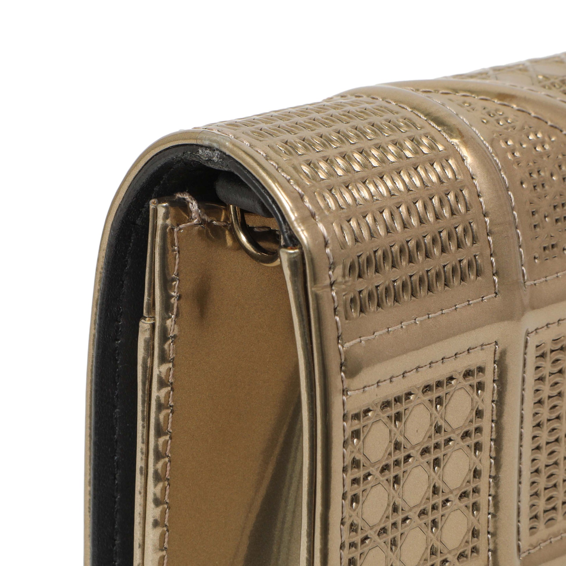 Exclusive Christian Dior Metallic Gold Patent Micro Cannage Diorama Wallet on Chain — Alternate View 12