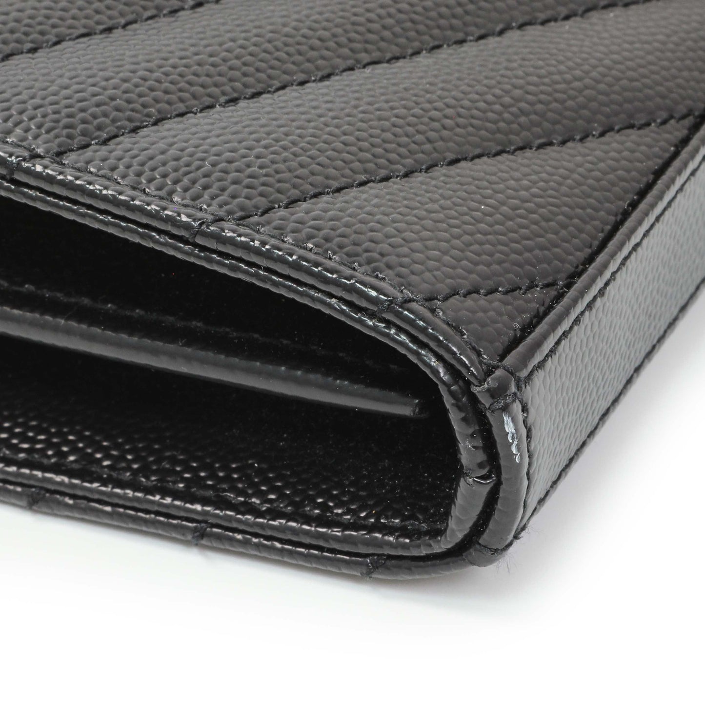 Exclusive Saint Laurent Black Grain De Poudre Matelasse Chevron Monogram Chain Wallet — Top View