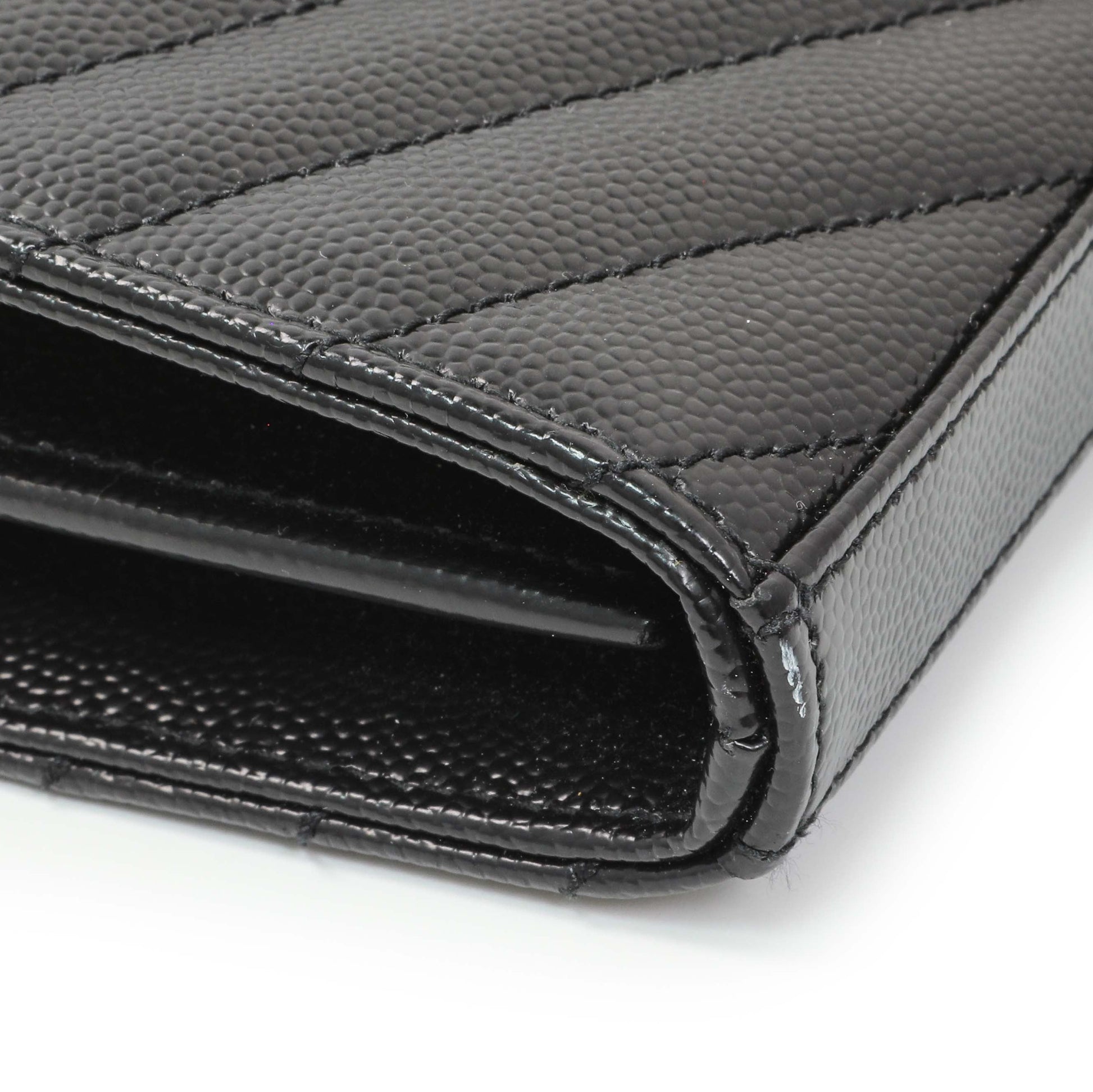 Exclusive Saint Laurent Black Grain De Poudre Matelasse Chevron Monogram Chain Wallet — Top View
