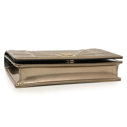 Exclusive Christian Dior Metallic Gold Patent Micro Cannage Diorama Wallet on Chain — Back View