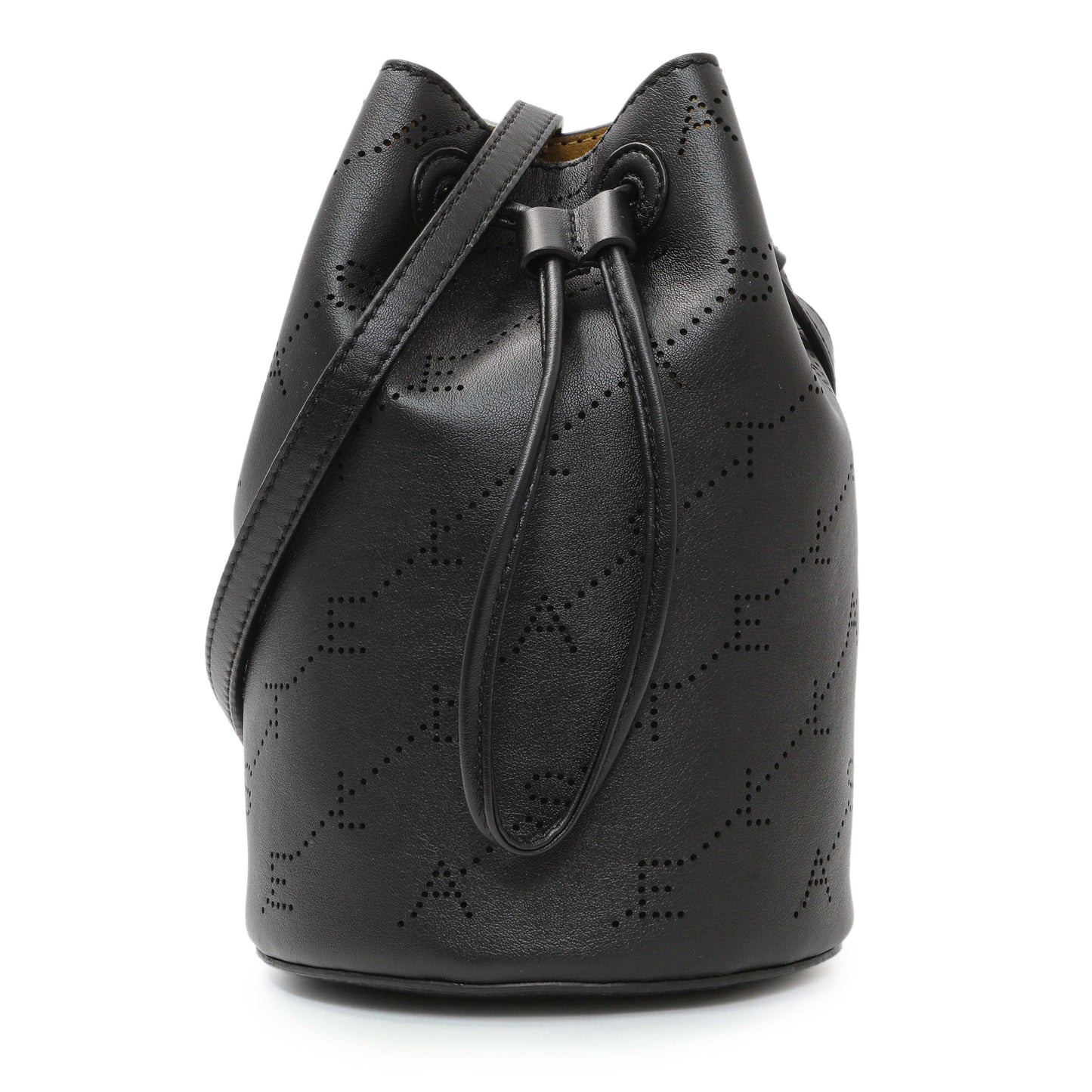 Exclusive Stella McCartney Black Eco Alter Nappa Perforated Logo Mini Bucket Bag — Front View