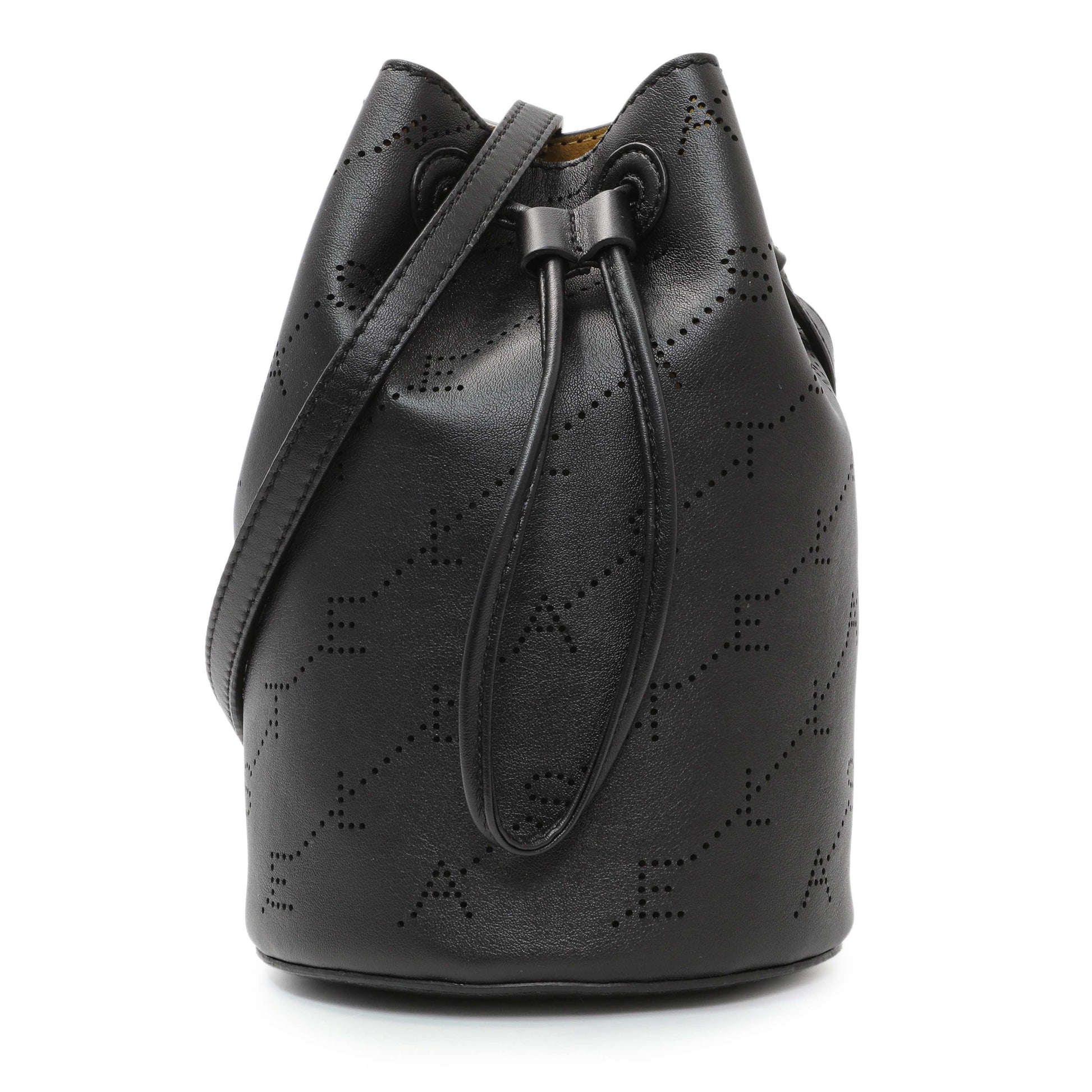 Exclusive Stella McCartney Black Eco Alter Nappa Perforated Logo Mini Bucket Bag — Front View