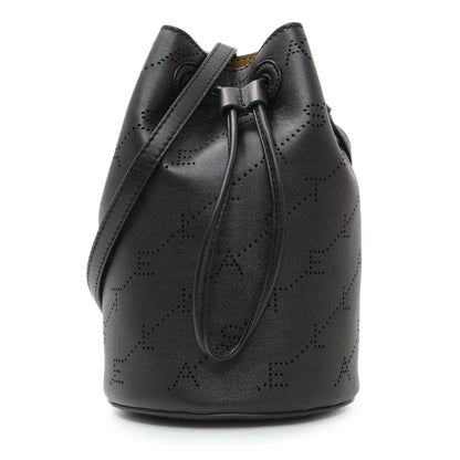 Exclusive Stella McCartney Black Eco Alter Nappa Perforated Logo Mini Bucket Bag — Front View