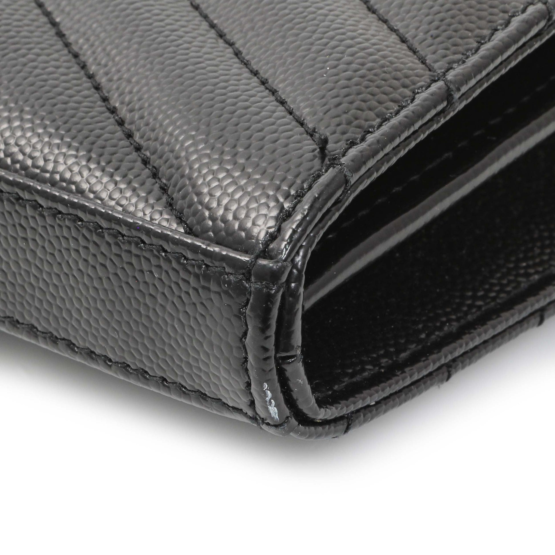 Exclusive Saint Laurent Black Grain De Poudre Matelasse Chevron Monogram Chain Wallet — Alternate View 7