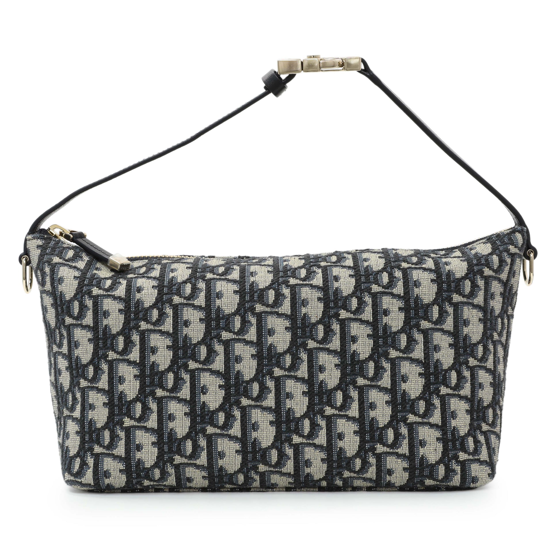 Exclusive Christian Dior Blue Oblique Jacquard Medium DiorTravel Nomad Pouch — Front View