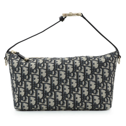 Exclusive Christian Dior Blue Oblique Jacquard Medium DiorTravel Nomad Pouch — Front View